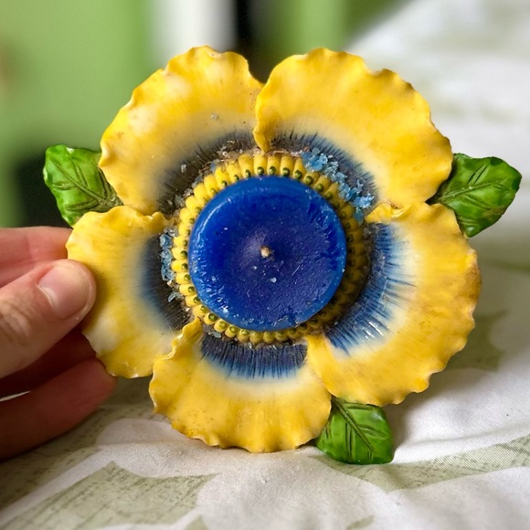 VTG 3D Textured Cottagecore Floral Farmhouse Whimsical Garden Tealight Holder - Picture 9 of 9